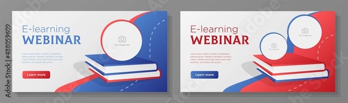 E-learning webinar online banner template set, online education corporate advertisement, meeting horizontal ad, digital video course campaign webpage, flyer, creative brochure, isolated on background