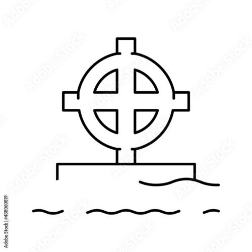 tomb cross line icon vector isolated illustration