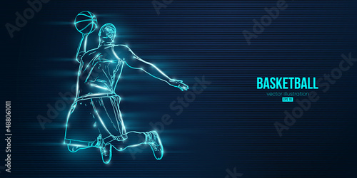 Abstract silhouette of a basketball player man in action isolated blue background. Vector illustration