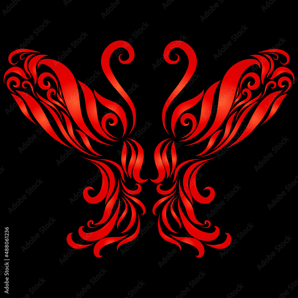 red butterfly ornament wings soaring and elegant ornate delicate pattern