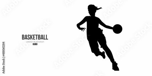 Abstract basketball player woman in action isolated white background. Vector illustration