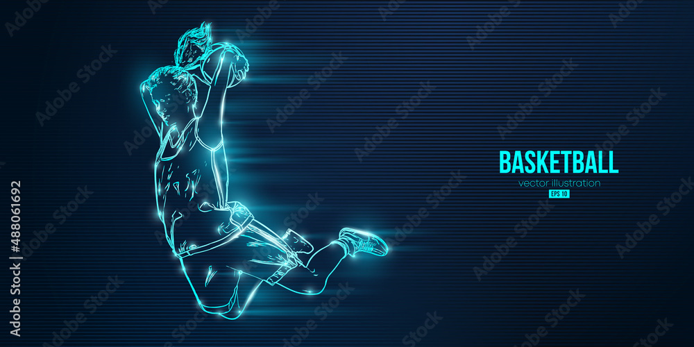 Abstract silhouette of a basketball player woman in action isolated blue background. Vector illustration
