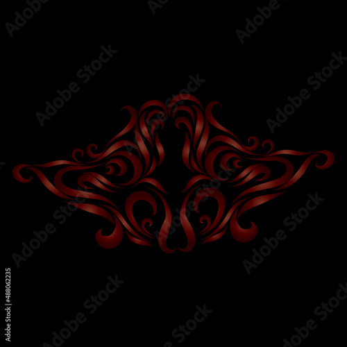 abstract red curly lines design pattern floral ornament on dark background
