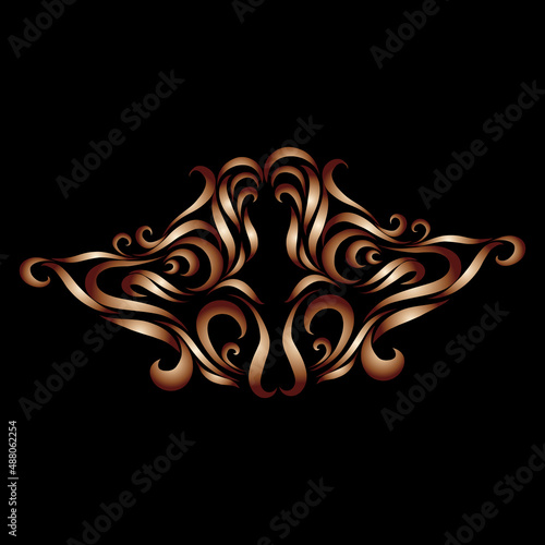 abstract brown curly lines design pattern floral ornament on dark background