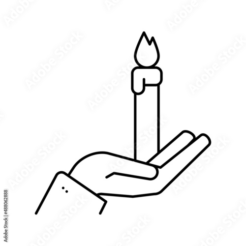 hand holding burning candle line icon vector isolated illustration