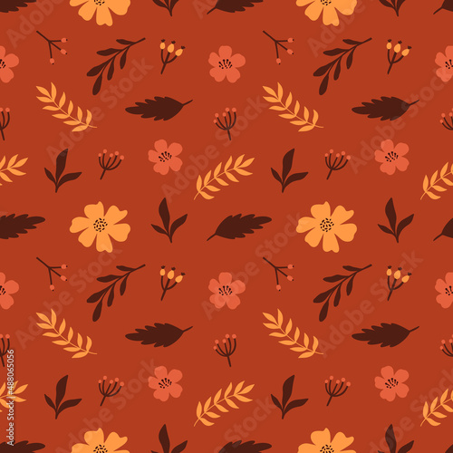 Seamless colorful floral pattern with wild flowers. Floral background. Simple Scandinavian style. Vector illustration © mejorana777