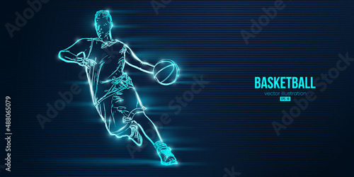 Abstract silhouette of a basketball player man in action isolated blue background. Vector illustration