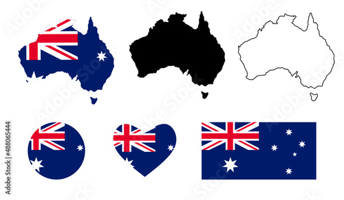 australia map flag icon set
