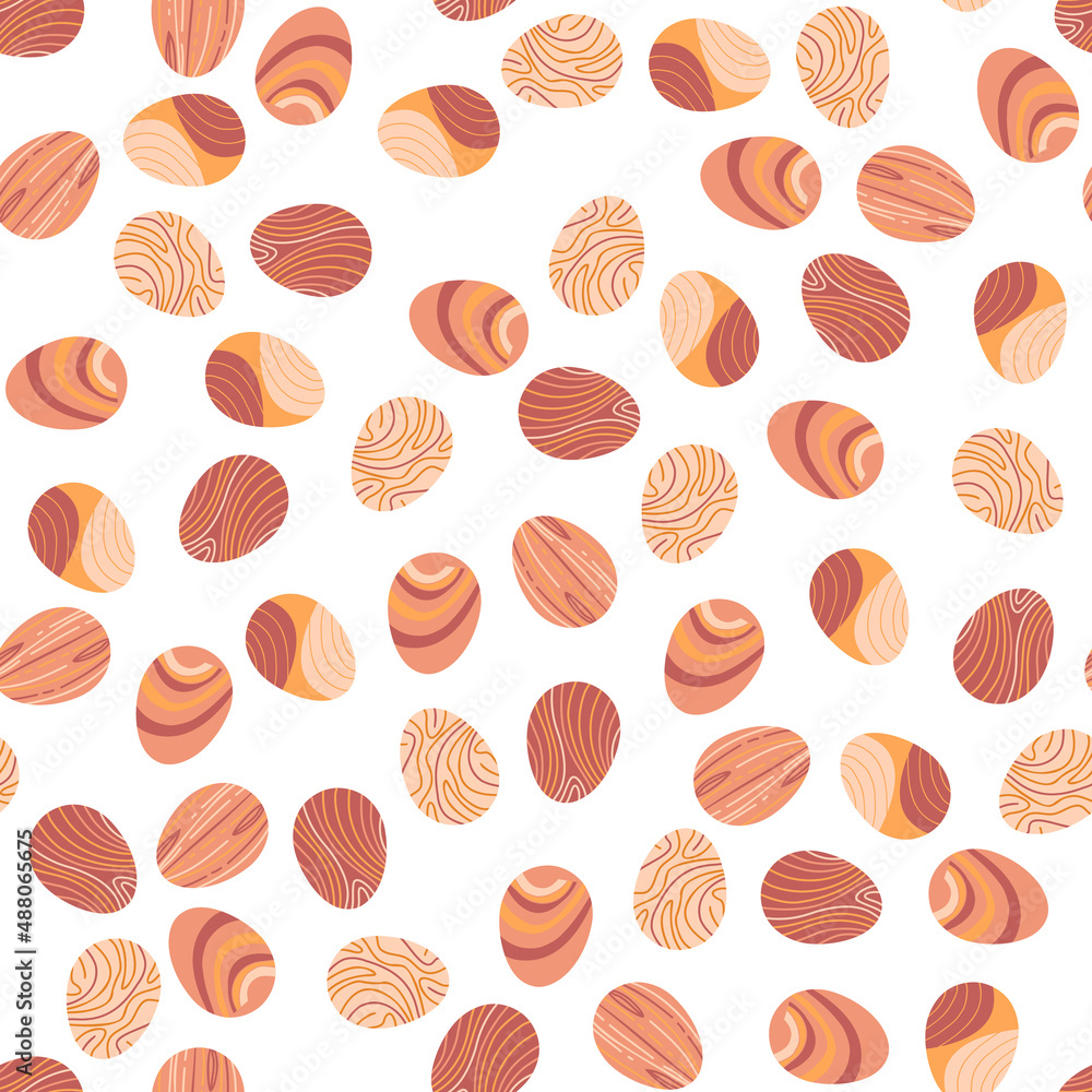 Seamless pattern with decorated eggs in boho style on white background for modern Easter designs Seamless pattern with decorated eggs in boho style on white background for modern Easter designs