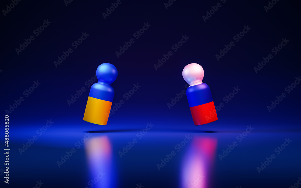 Ukraine Russia Crisis Concept. Painted Flag on Toy Figure. Ukraine Russia Crisis Concept. Painted Flag on Toy Figure.