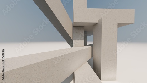 Architecture background concrete wall geometric shapes 3d render