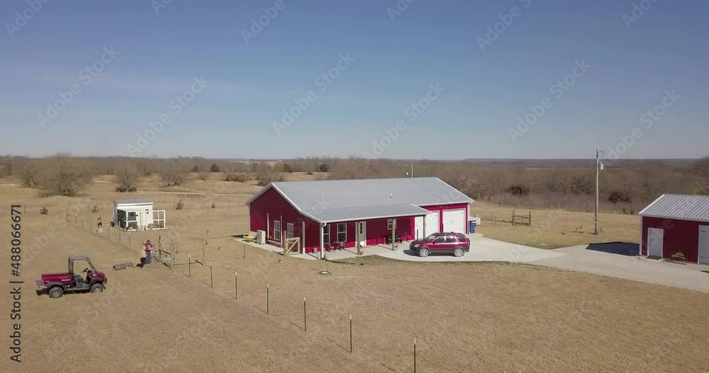 Drone Flying over and Tilting towards Red Farm House Drone Flying over and Tilting towards Red Farm House