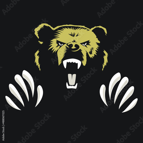 grizzly bear head showing claws