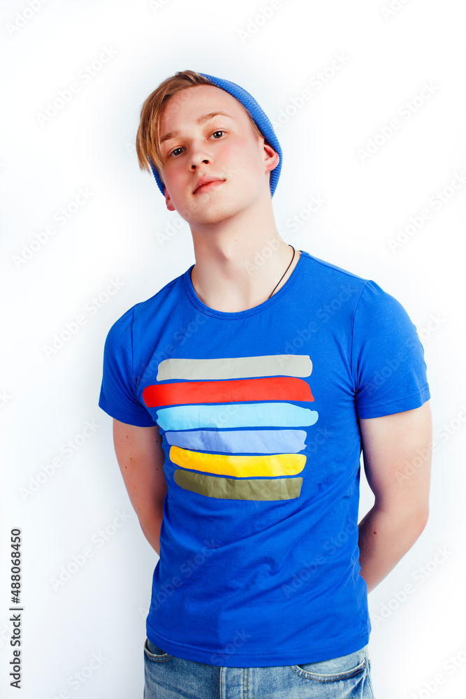 young handsome teenage hipster guy posing emotional, happy smiling against white background isolated, lifestyle people concept young handsome teenage hipster guy posing emotional, happy smiling against white background isolated, lifestyle people concept