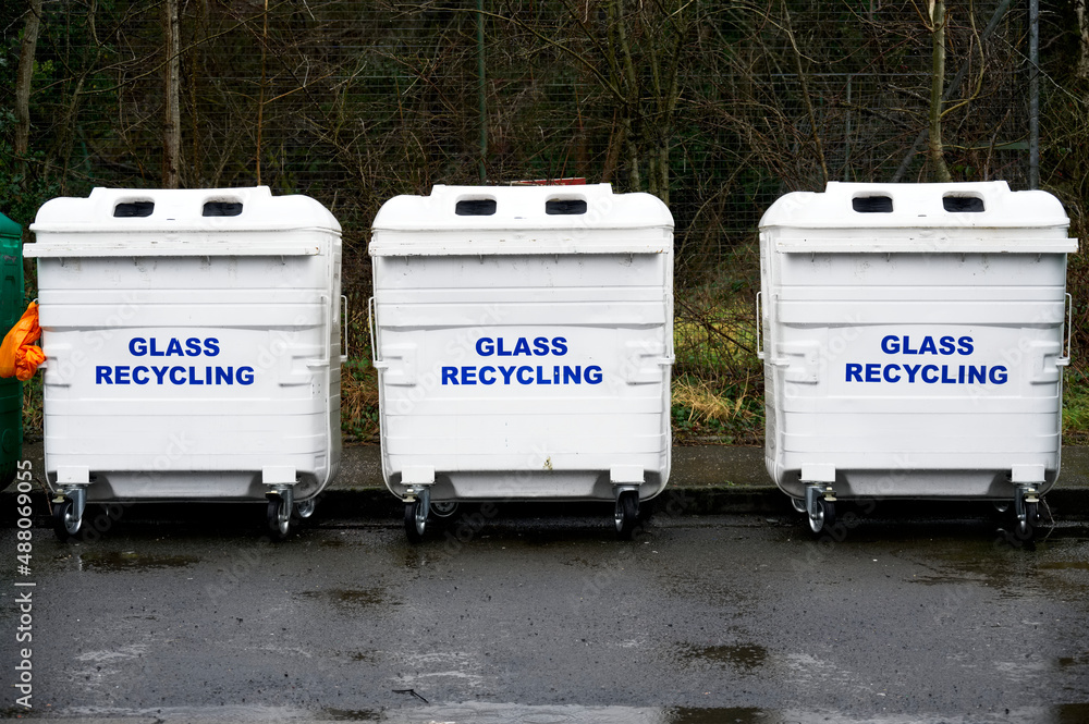 Recycling glass only skip and and general waste bin Stock Photo | Adobe ...