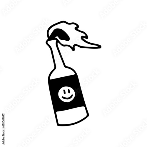 Molotov cocktails with smile emoji, illustration for t-shirt, sticker, or apparel merchandise. With doodle, retro, and cartoon style.