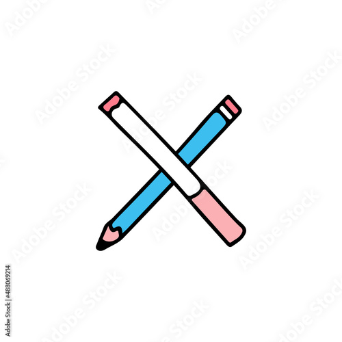 Pencil and cigarette, illustration for t-shirt, sticker, or apparel merchandise. With doodle, retro, and cartoon style.