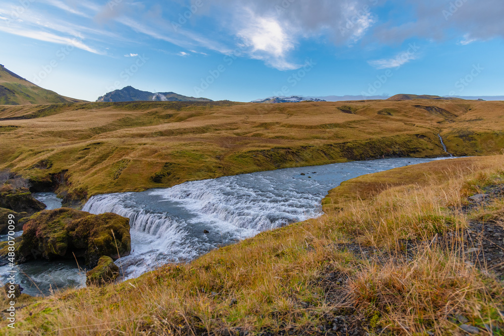 the Fimmvorduhals Trailhead
to the canyon at Skogafoss waterfall on Iceland