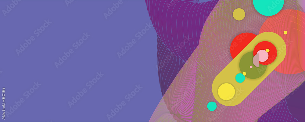 Composition of figures and lines abstract modern color Very Peri new popular color background with fluid luminous waves Vector. Trendy color of the 2022 year