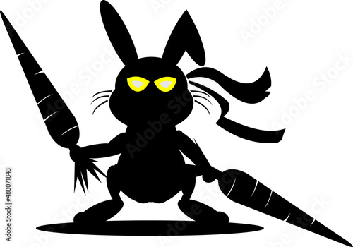 The bunny ninja wears two carrot swords