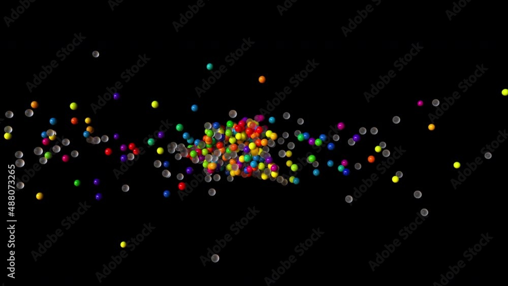 Colorful clusters of balls flying in 3d render space. Round objects in trendy colors for bright digital interiors and presentations. Futuristic clouds of molecules with glossy and matte effect.