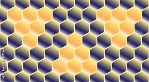 Fototapeta Naklejka Na Ścianę i Meble -  The original mosaic background is blue with orange elements, stylized honeycombs with a texture of light lines.