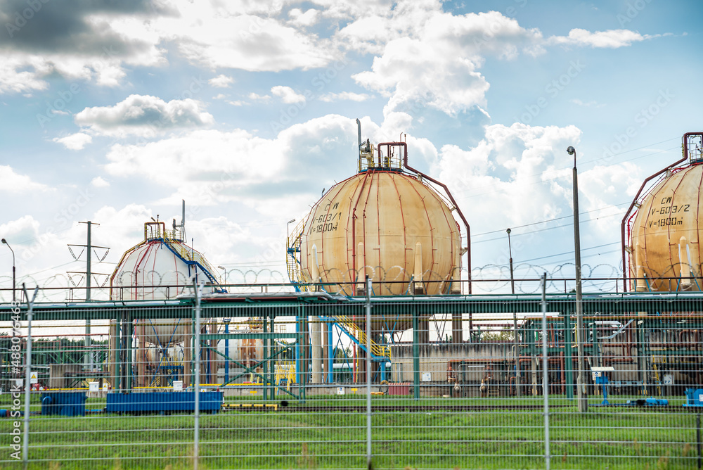 Wloclawek, Poland - August 11, 2021. Area of rafinery Anwil S.A - major producer of nitrogen fertilizers in Central and Eastern Europe Wloclawek, Poland - August 11, 2021. Area of rafinery Anwil S.A - major producer of nitrogen fertilizers in Central and Eastern Europe