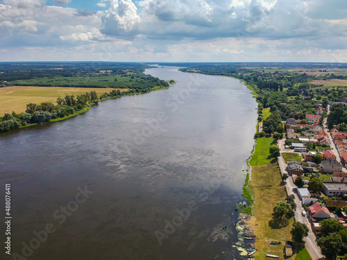 Nieszawa, Poland - August 11, 2021. Aerial view of Vistula river in Summer  photo