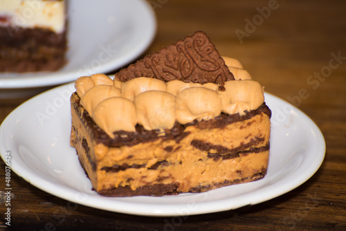 Argentine chocotorta with a chocolate cookie on top