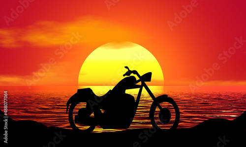 Motorcycle Racer Bike Silhouette Sunset Beach Sunrise landscape illustration
