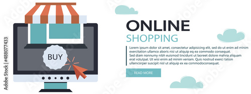 On line shopping and payment Methods. Mobile payments. Pay per click and online order. Flat vector illustration. Website banner	