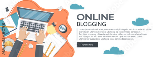 Blogging and journalism concept. Write you story. Flat vector design, website banner