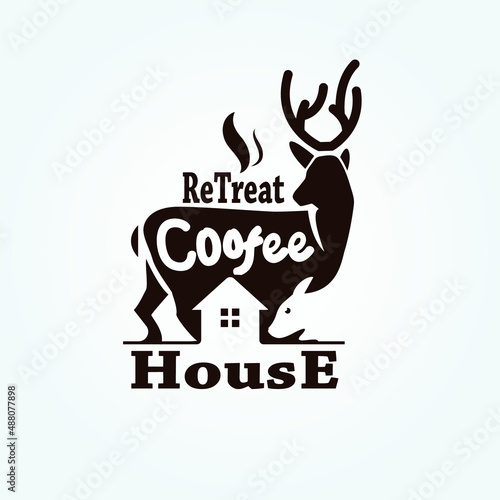 Abstract minimalist negative space deer coffee house logo