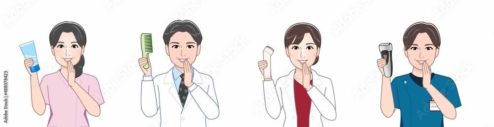 4人の白衣を着た男女 4人の白衣を着た男女