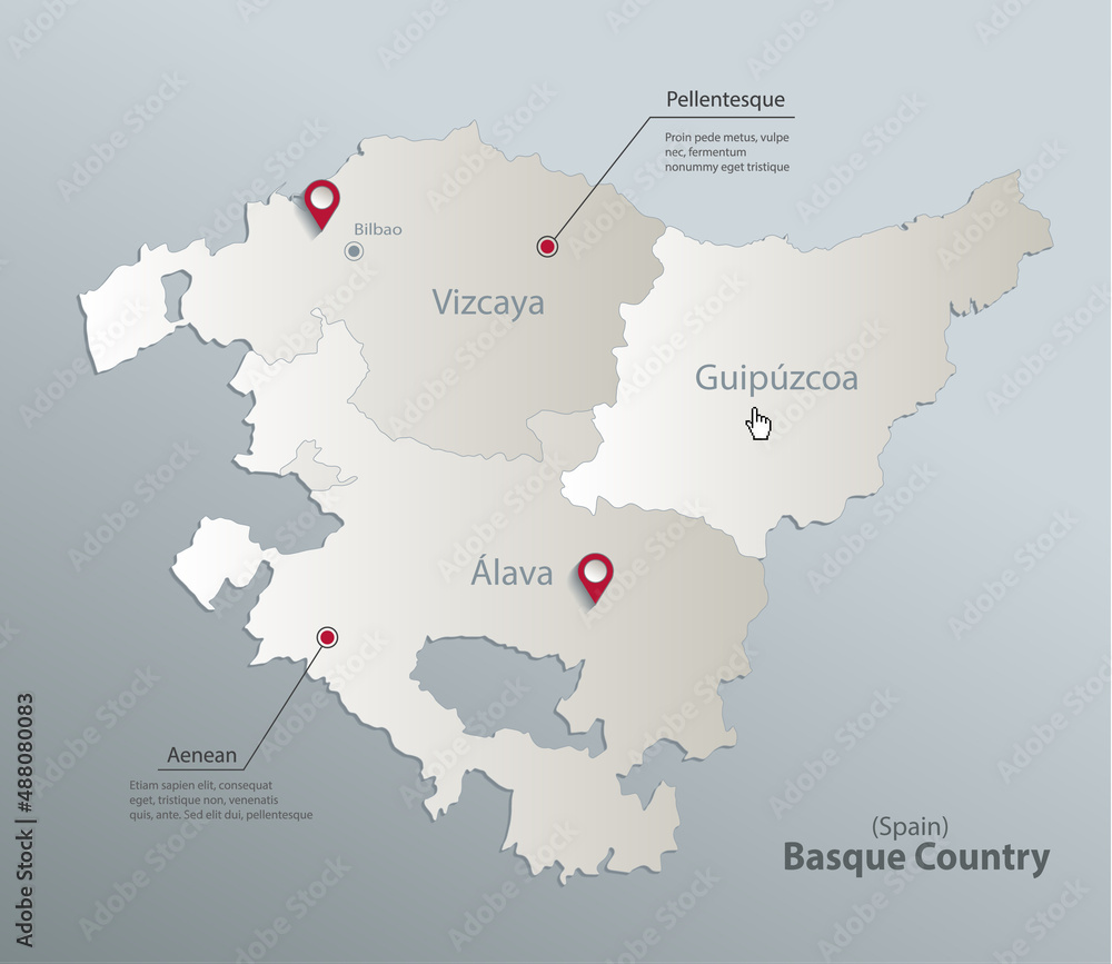 Basque Country map, administrative division with names, blue white card paper 3D vector Basque Country map, administrative division with names, blue white card paper 3D vector