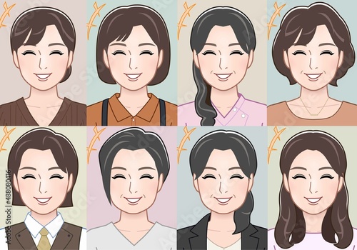 女性の顔パターン8種類