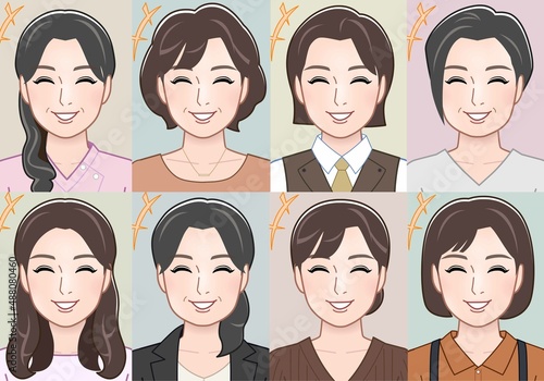 女性の顔パターン8種類