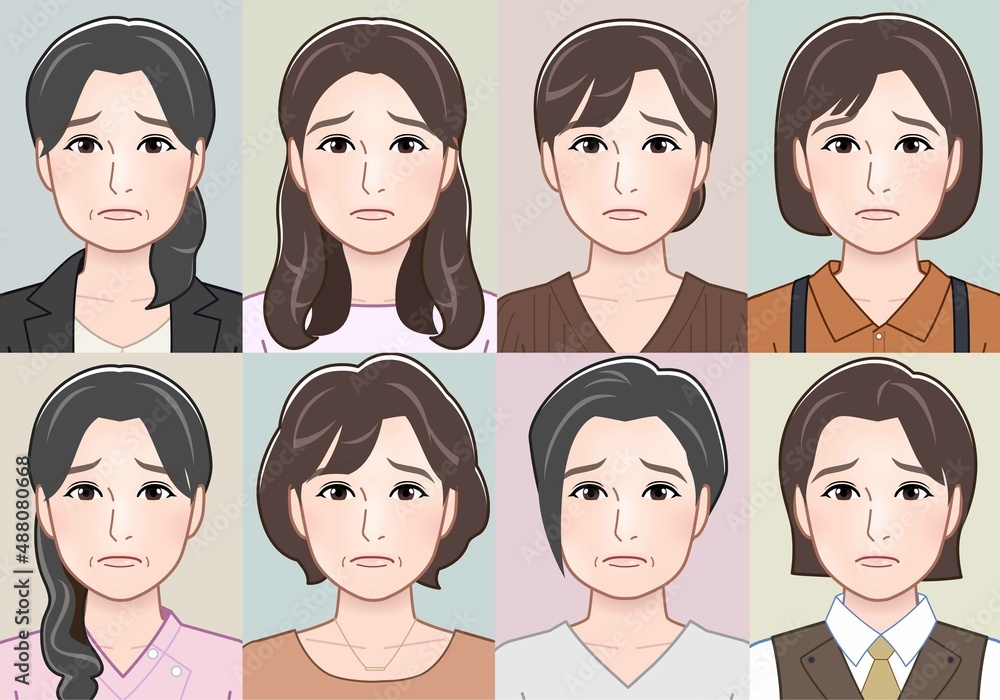 女性の顔パターン8種類 女性の顔パターン8種類