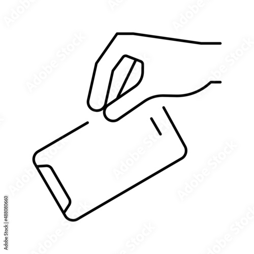 hand throw out mobile phone line icon vector illustration