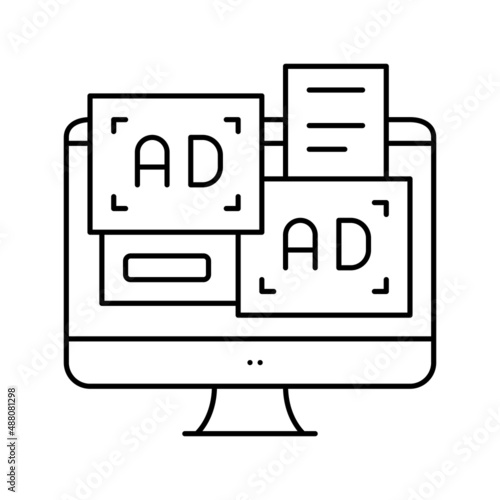 advertisement banners on computer screen line icon vector illustration