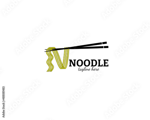 Initial letter N with noodle and chopsticks logo