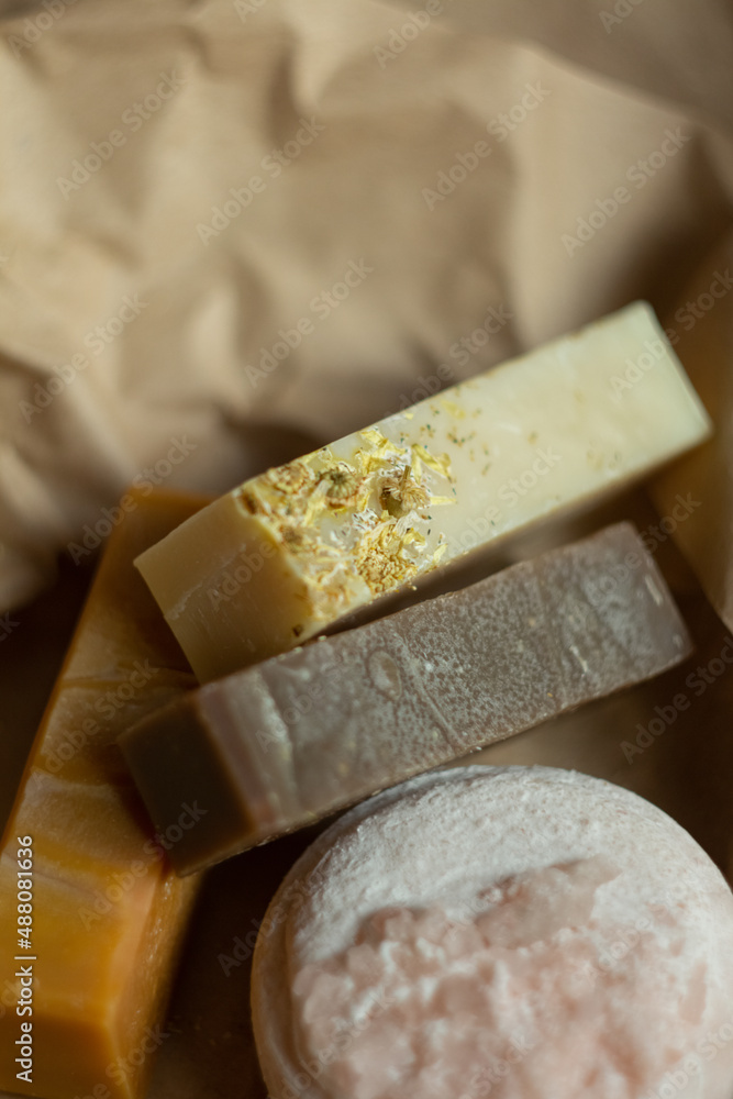 Craft natural soap. Craft paper packaging.