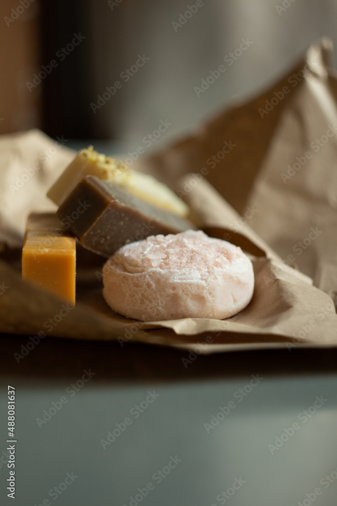 Craft natural soap. Craft paper packaging.