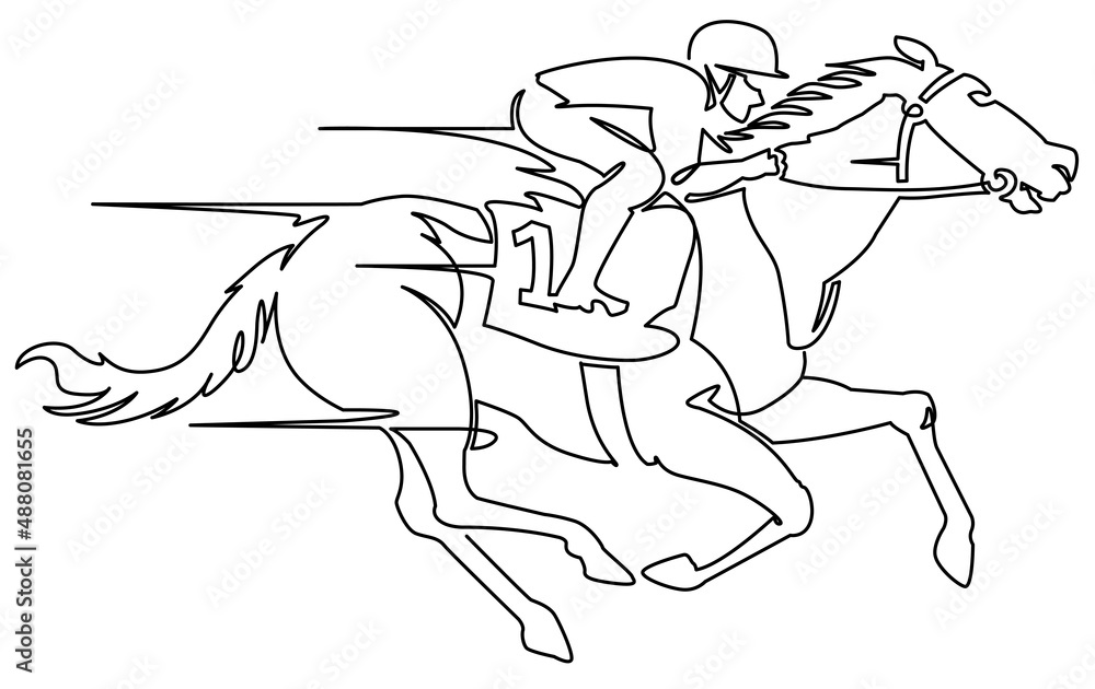 Fototapeta premium 競馬-一筆書き白ベース