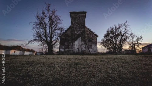 Push In Shot of Dilapidated Church Building Timelapse 4K