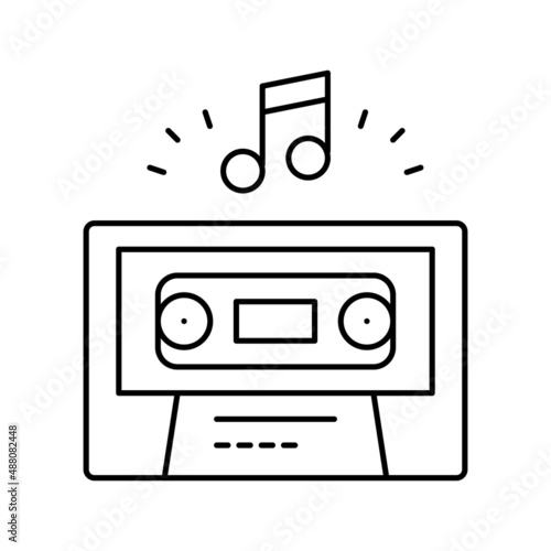 audio guide cassette line icon vector illustration