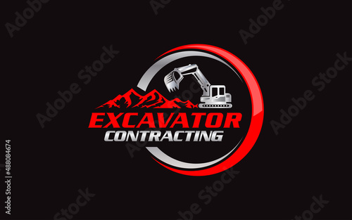 Illustration vector graphic of excavator contracting company logo design template