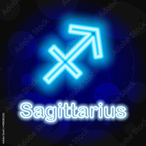 Zodiac sagittarius sign neon, modern glowing banner design, colorful modern design trend with space background. Vector illustration.
