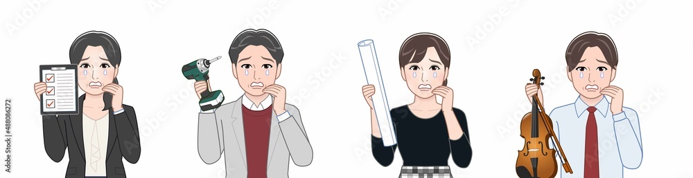 作業着を着た4人