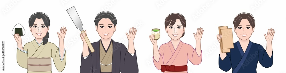 和服を着た4人 和服を着た4人